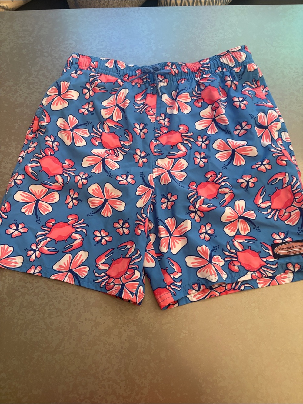 Vineyard Vines Boys Blue Floral & Crab Print Swim Shorts